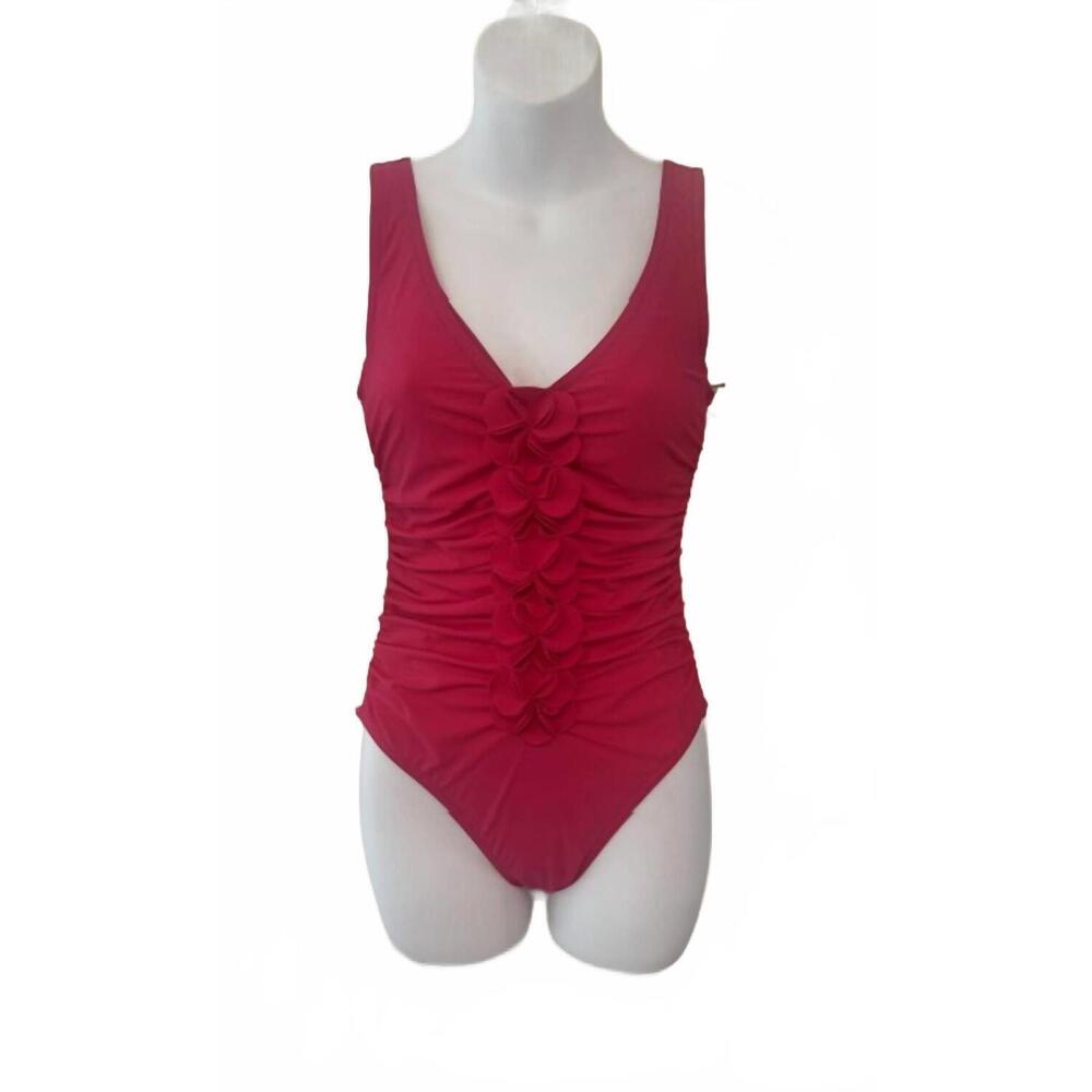 NEW KARLA COLLETTO women's tess v neck silent underwire one piece in rose